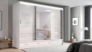 Florence High Gloss Sliding Door Wardrobe with Mirror & LED – White, Black & Grey, Shelves & Drawers