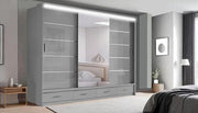 Florence High Gloss Sliding Door Wardrobe with Mirror & LED – White, Black & Grey, Shelves & Drawers