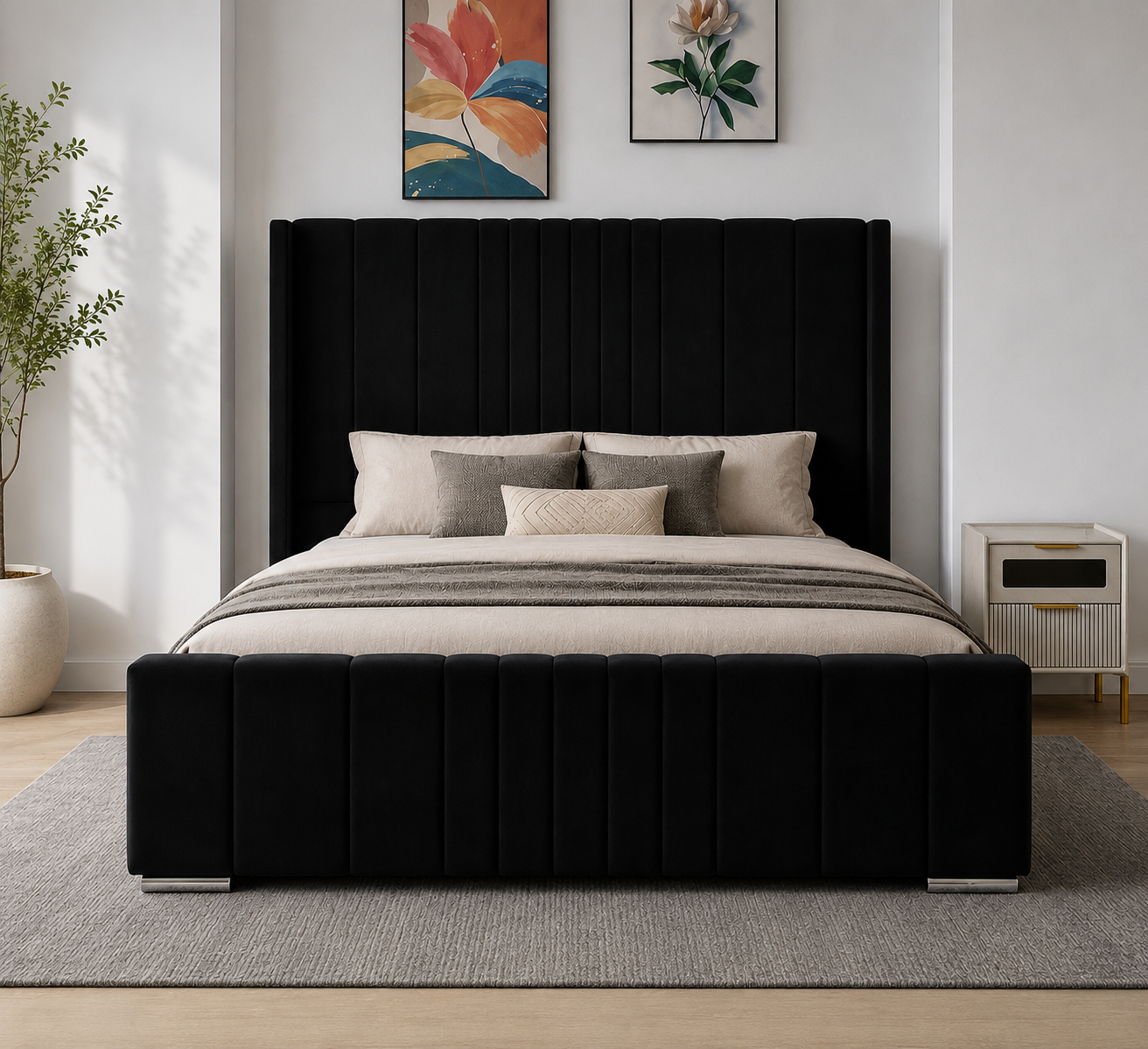 Wingback Ottoman Storage Bed Frame – Double & King Size | Plush Velvet Gas Lift Storage Bed