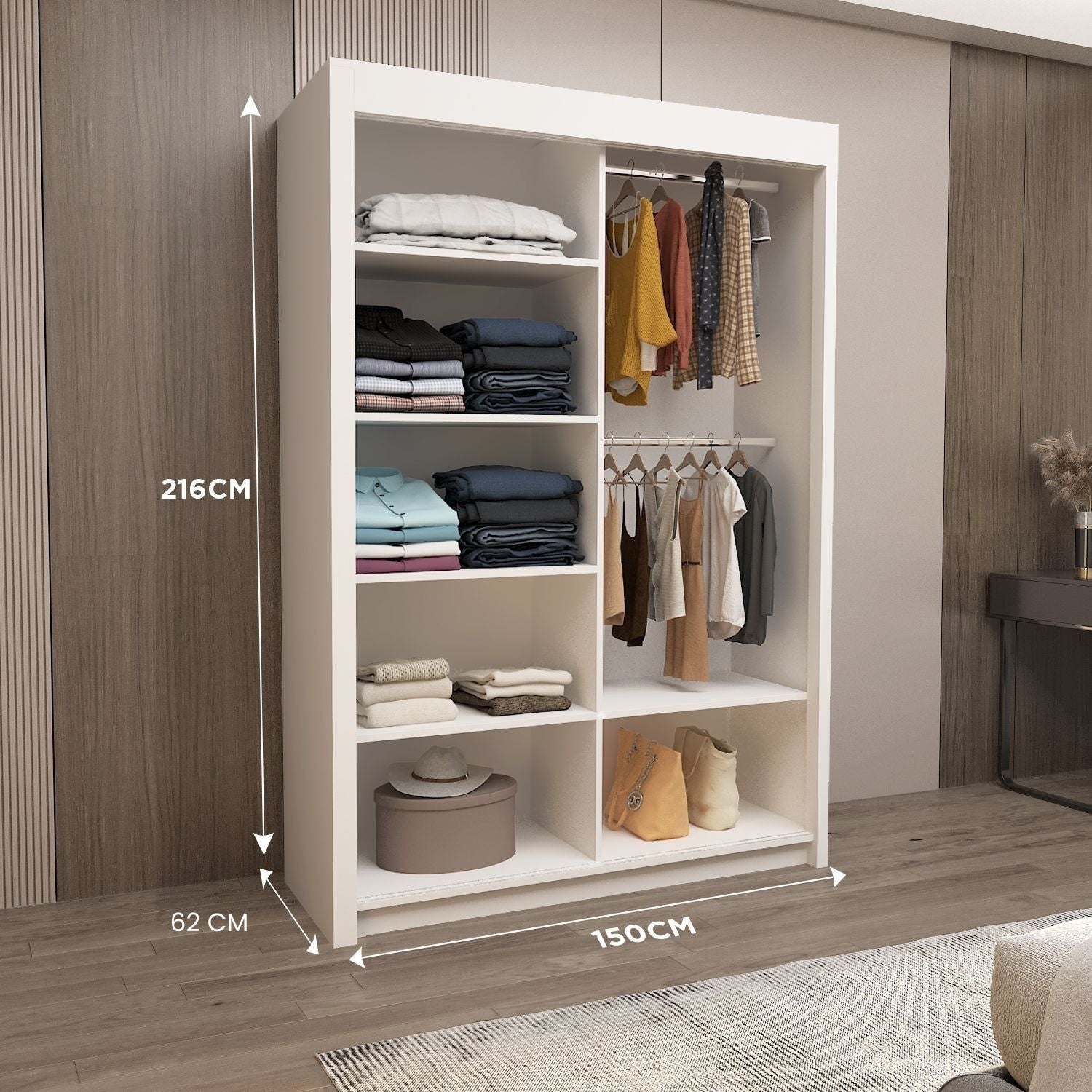VENICE Sliding Door Wardrobe with Mirror – Multiple Sizes & Colours, Shelves & Hanging Rails