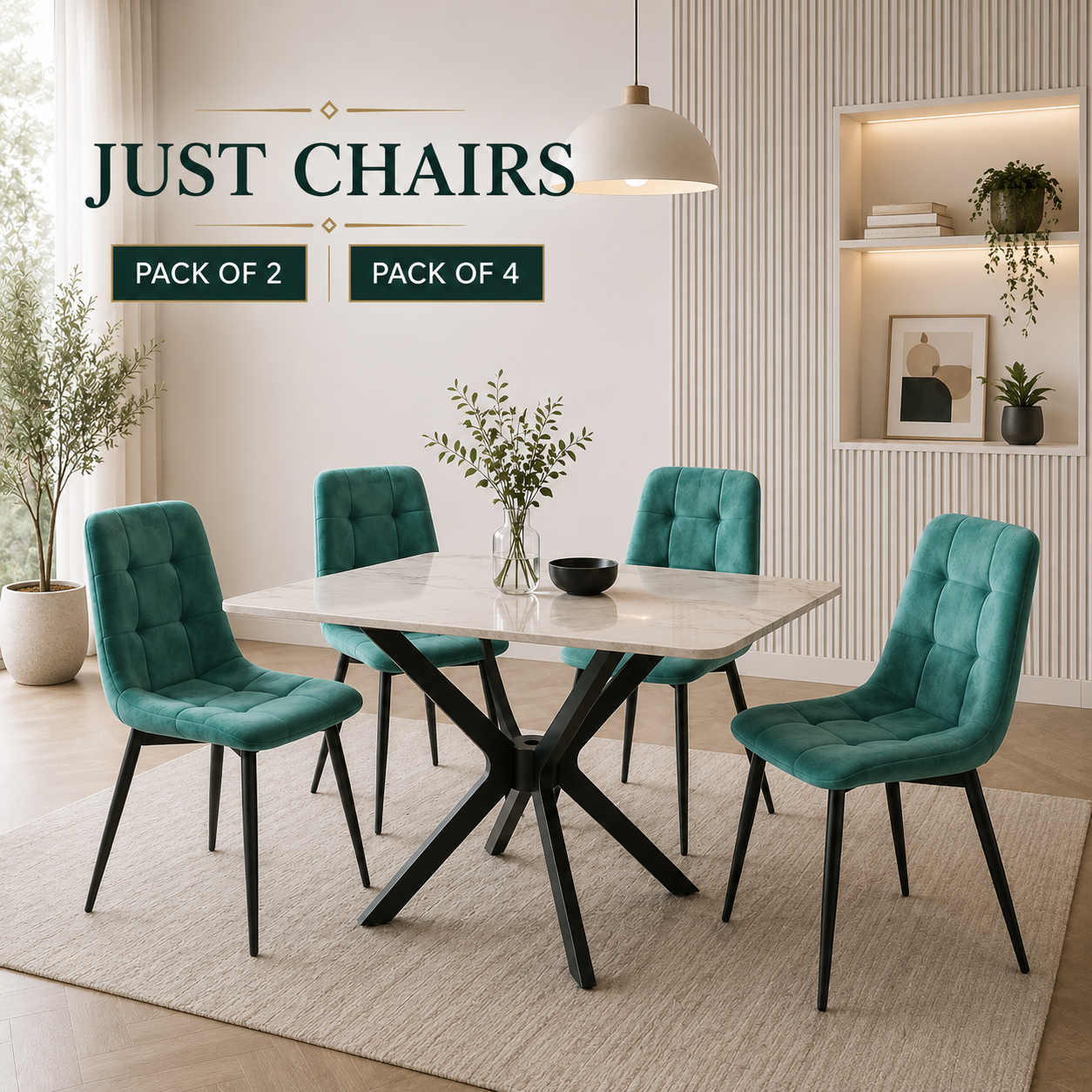 Ava Velvet Dining Chairs – Set of 2 or 4, Swivel Upholstered Chairs with Metal Legs, Modern Design