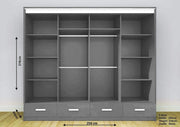 Florence High Gloss Sliding Door Wardrobe with Mirror & LED – White, Black & Grey, Shelves & Drawers