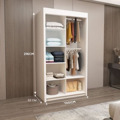 Milan Sliding Door Wardrobe with Mirror – 2 or 3 Doors, Multiple Sizes & Colours, Shelves & Drawers