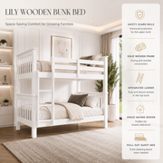Lily Wooden Bunk Bed with Guest Bed – Solid Pine Space-Saving Frame – Kids Bedroom Furniture
