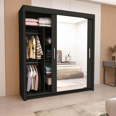 Milan Sliding Door Wardrobe with Mirror – 2 or 3 Doors, Multiple Sizes & Colours, Shelves & Drawers