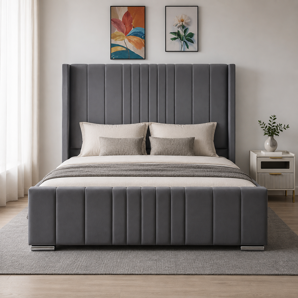 Wingback Ottoman Storage Bed Frame – Double & King Size | Plush Velvet Gas Lift Storage Bed