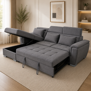 Antonio Velvet Corner Sofa Bed with Storage & USB – Double Sleeper, Universal Left/Right