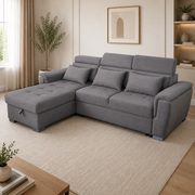 Antonio Velvet Corner Sofa Bed with Storage & USB – Double Sleeper, Universal Left/Right