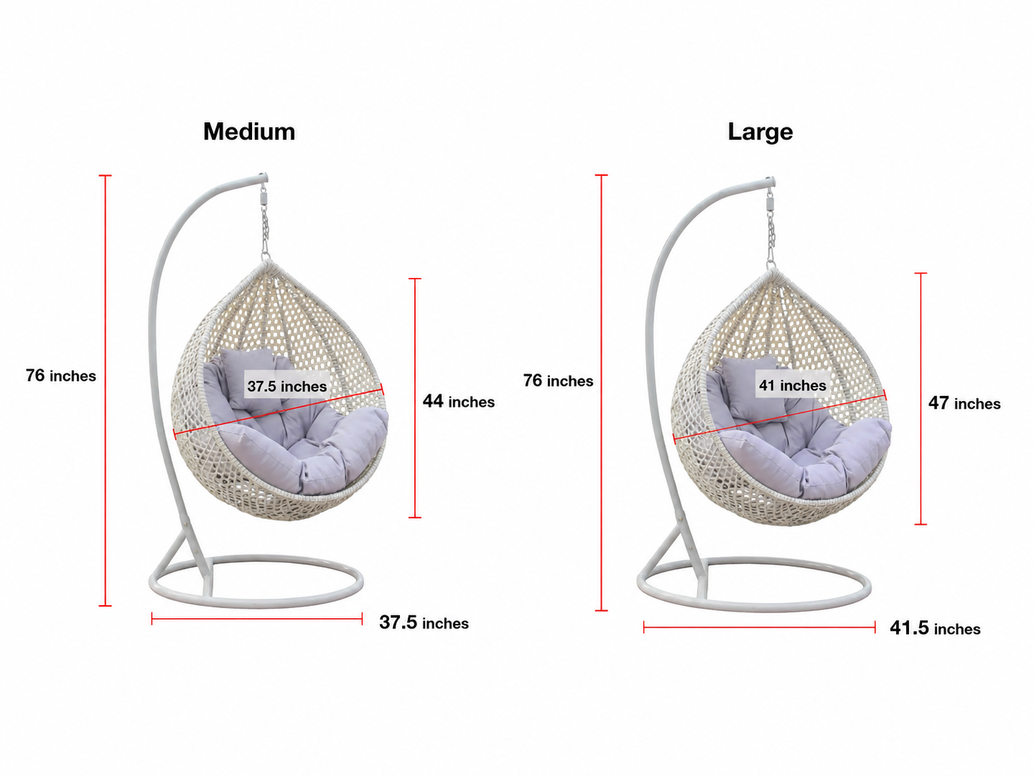 White Wicker Egg Swing Chair – Medium & Large Sizes with Cushions | Indoor & Outdoor Hanging Chair