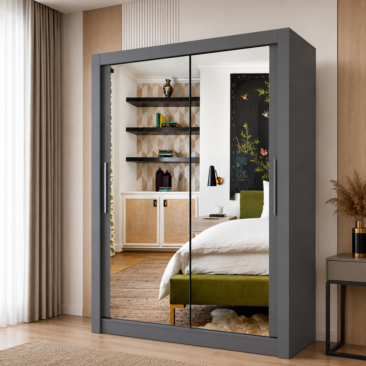 Milan Sliding Door Wardrobe with Mirror – 2 or 3 Doors, Multiple Sizes & Colours, Shelves & Drawers