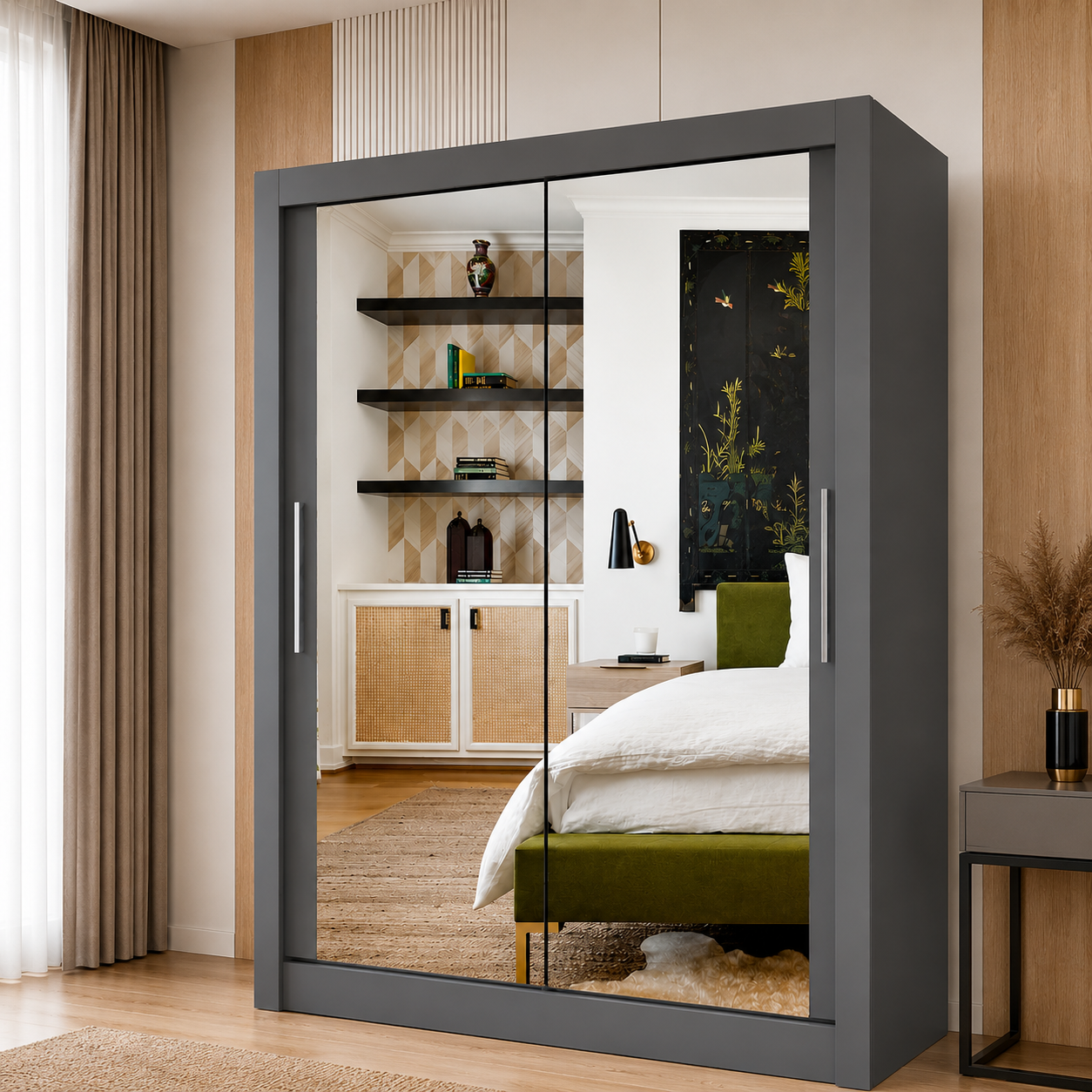 Milan Sliding Door Wardrobe with Mirror – 2 or 3 Doors, Multiple Sizes & Colours, Shelves & Drawers
