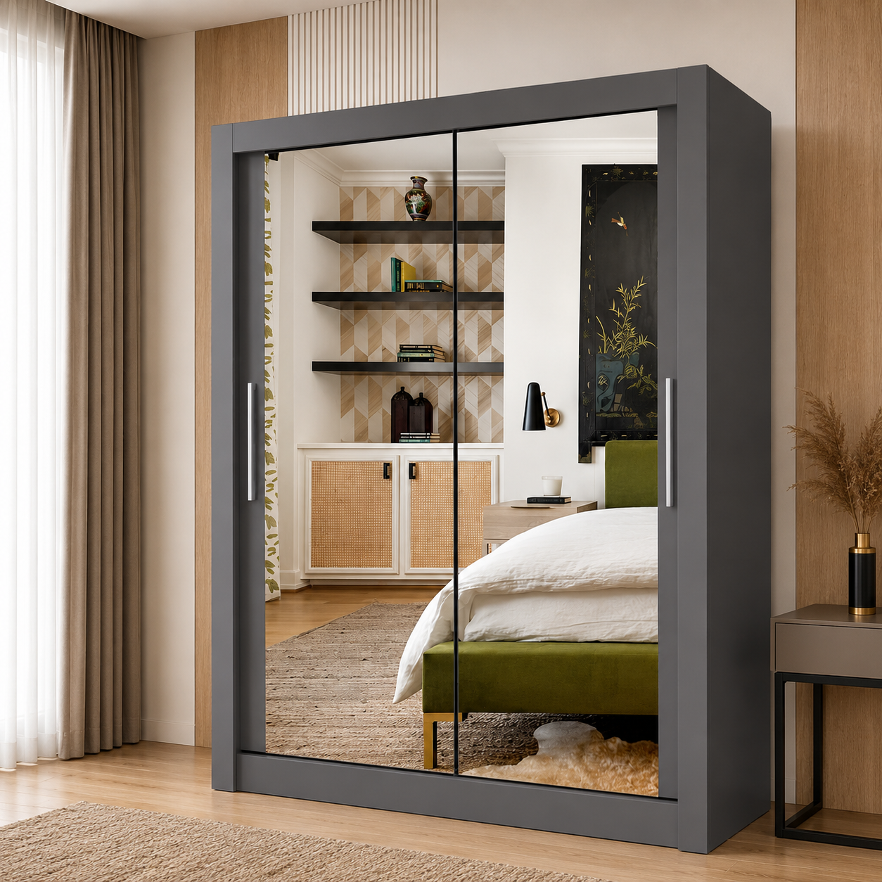 Milan Sliding Door Wardrobe with Mirror – 2 or 3 Doors, Multiple Sizes & Colours, Shelves & Drawers