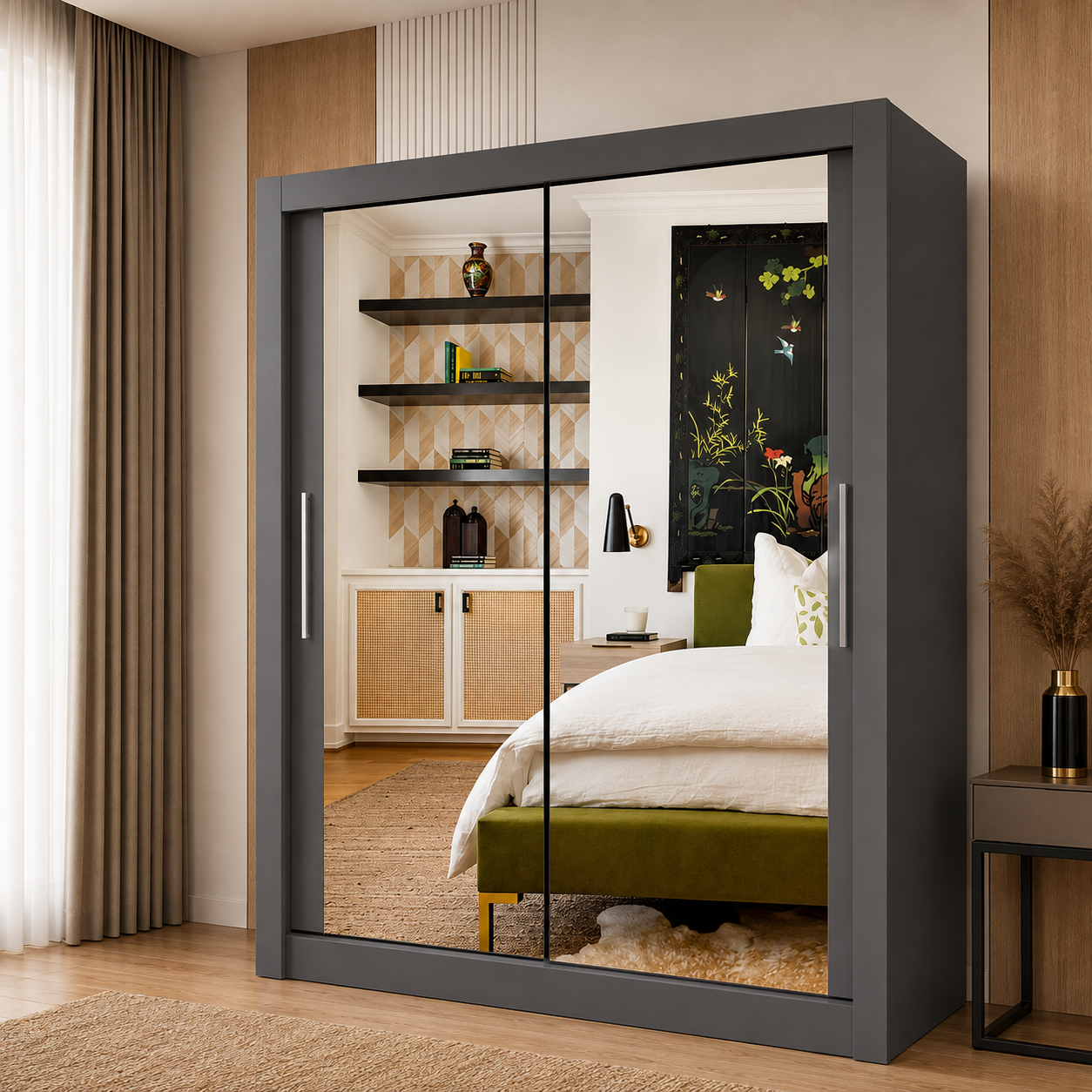 Milan Sliding Door Wardrobe with Mirror – 2 or 3 Doors, Multiple Sizes & Colours, Shelves & Drawers