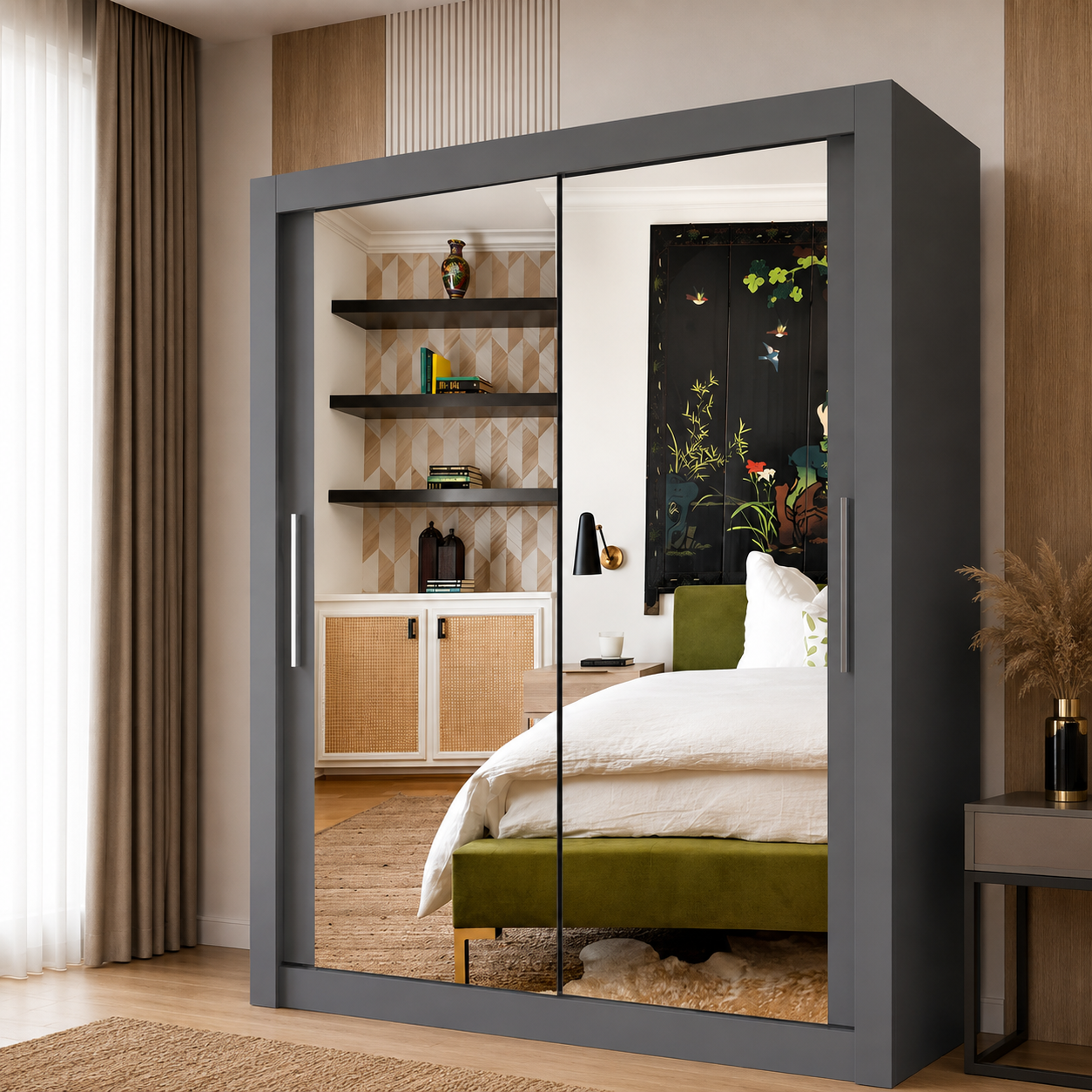 Milan Sliding Door Wardrobe with Mirror – 2 or 3 Doors, Multiple Sizes & Colours, Shelves & Drawers