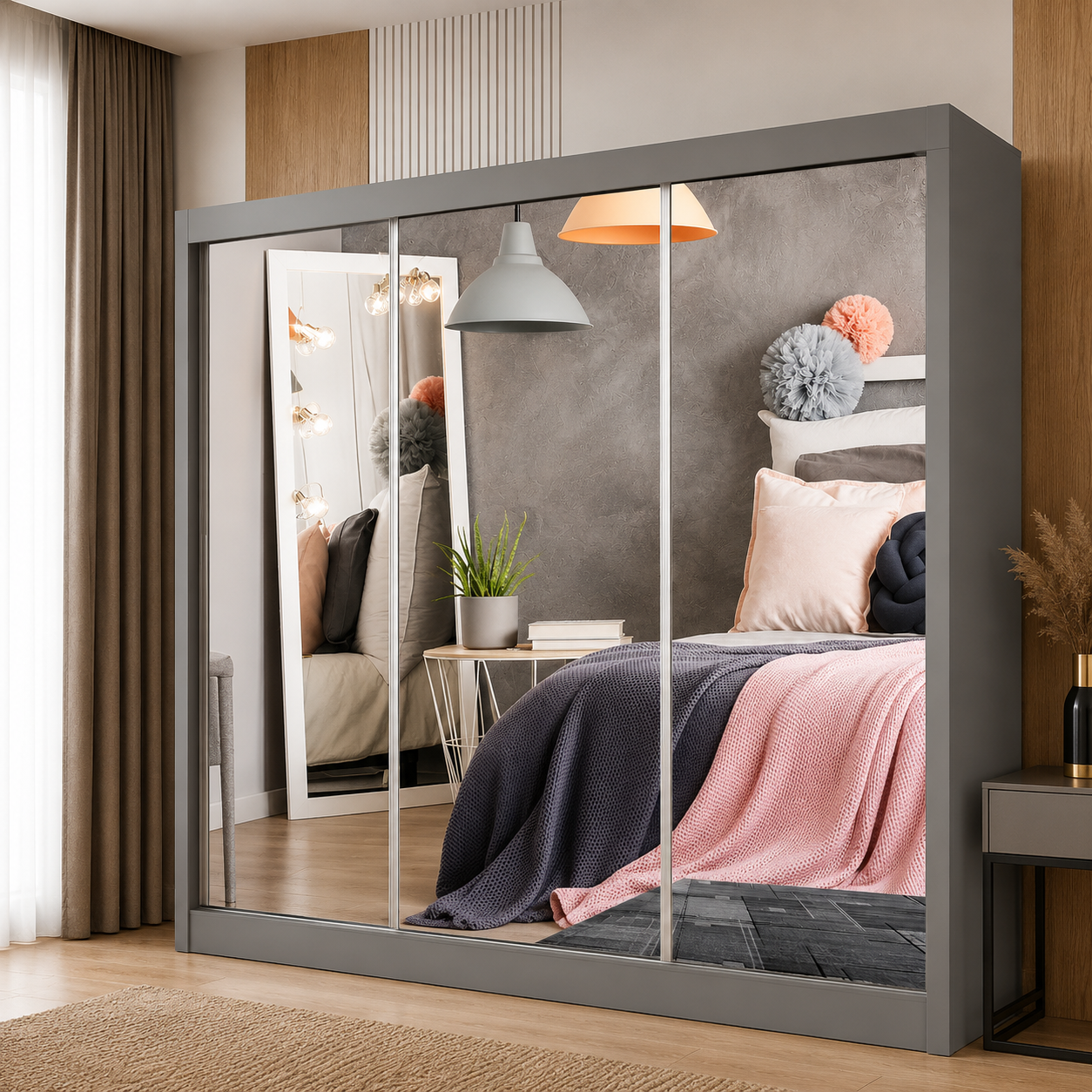 Milan Sliding Door Wardrobe with Mirror – 2 or 3 Doors, Multiple Sizes & Colours, Shelves & Drawers