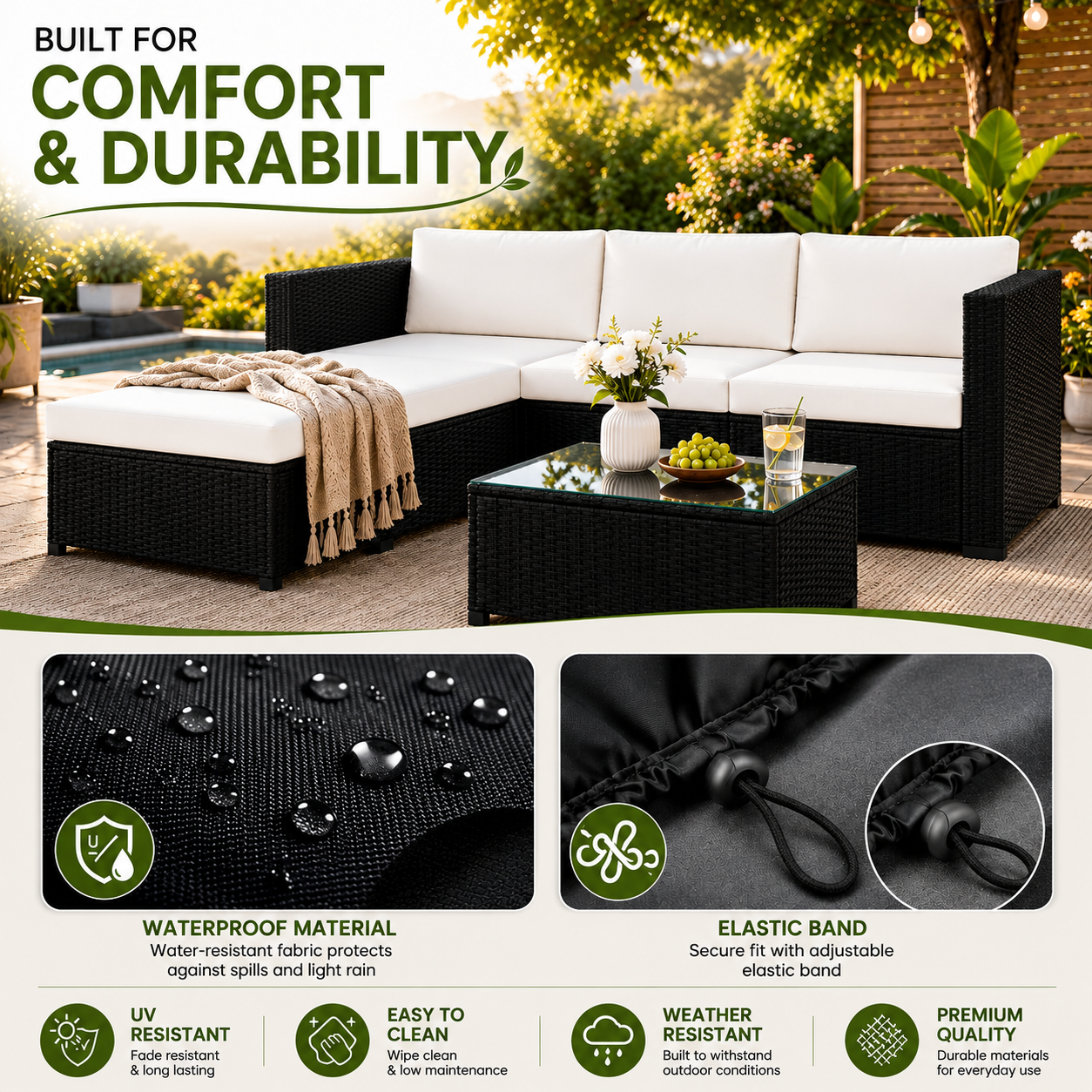 4-Seater Rattan Corner Sofa Set with Glass Coffee Table – Outdoor Garden Patio Furniture