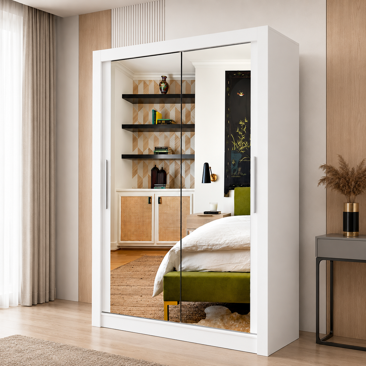 Milan Sliding Door Wardrobe with Mirror – 2 or 3 Doors, Multiple Sizes & Colours, Shelves & Drawers