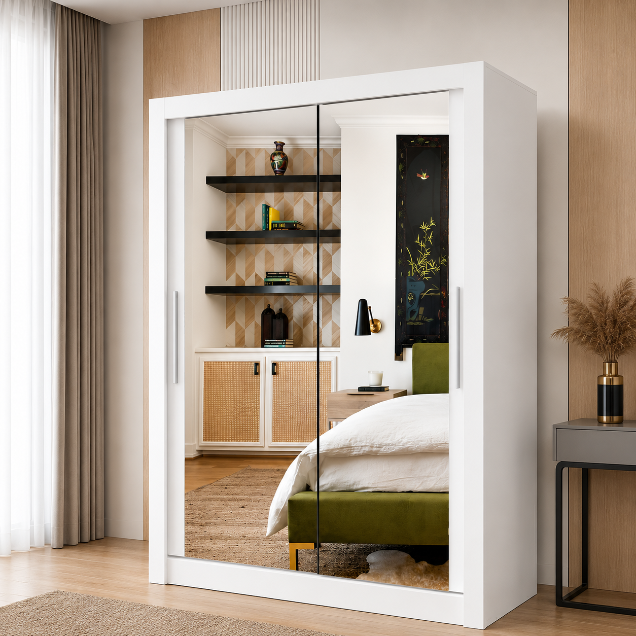 Milan Sliding Door Wardrobe with Mirror – 2 or 3 Doors, Multiple Sizes & Colours, Shelves & Drawers