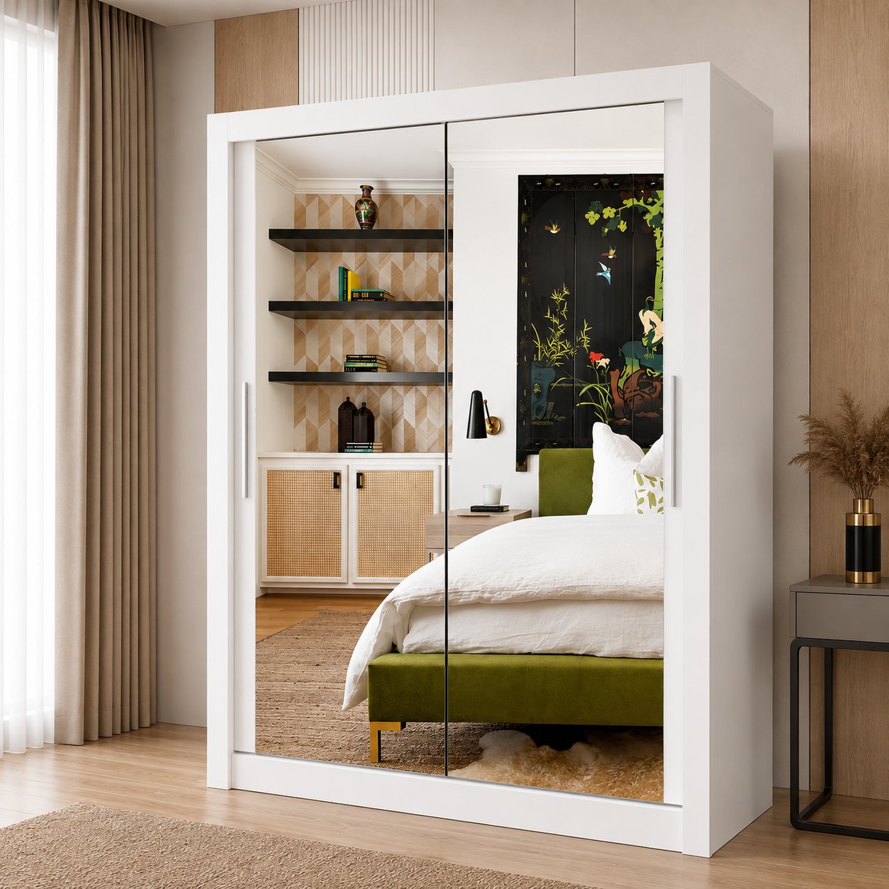 Milan Sliding Door Wardrobe with Mirror – 2 or 3 Doors, Multiple Sizes & Colours, Shelves & Drawers
