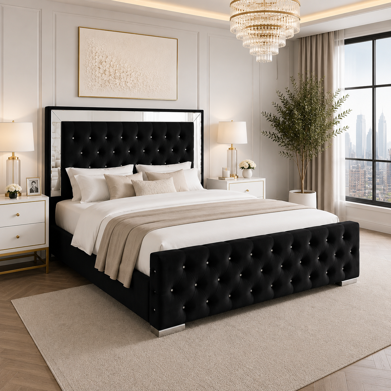 Plush Velvet Ottoman Storage Bed with Gas Lift – Double & King Size, Blue, Black or Grey