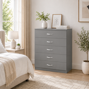 Chester grey 5-drawer chest bedroom storage unit with silver handles
