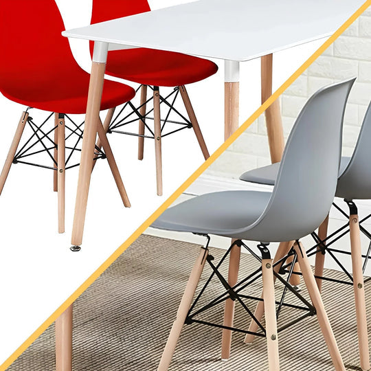 Modern 5 Piece Dining Table and Chairs Set – White Table with Wooden Legs, 4 Chairs, Seats 4