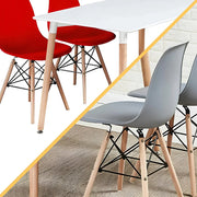 Modern 5 Piece Dining Table and Chairs Set – White Table with Wooden Legs, 4 Chairs, Seats 4