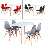 Modern 5 Piece Dining Table and Chairs Set – White Table with Wooden Legs, 4 Chairs, Seats 4