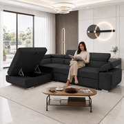 ARTIC Corner Sofa Bed with Storage & USB – Pull-Out Double Bed, Adjustable Headrests