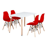 Modern 5 Piece Dining Table and Chairs Set – White Table with Wooden Legs, 4 Chairs, Seats 4