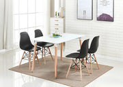 Modern 5 Piece Dining Table and Chairs Set – White Table with Wooden Legs, 4 Chairs, Seats 4