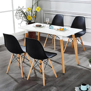 Modern 5 Piece Dining Table and Chairs Set – White Table with Wooden Legs, 4 Chairs, Seats 4