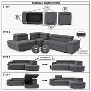 ARTIC Corner Sofa Bed with Storage & USB – Pull-Out Double Bed, Adjustable Headrests