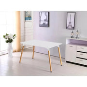 Modern 5 Piece Dining Table and Chairs Set – White Table with Wooden Legs, 4 Chairs, Seats 4
