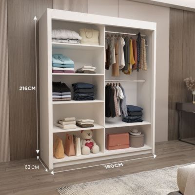 OSLO Sliding Door Wardrobe with Mirror – 2 or 3 Doors – Multiple Sizes & Colours – Shelves, Rails & Drawers