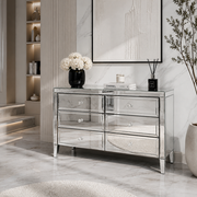 Valencia Mirrored 6 Drawer Chest – Silver Glass, Crushed Diamond or Plain Finish, Pre-Assembled