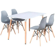 Modern 5 Piece Dining Table and Chairs Set – White Table with Wooden Legs, 4 Chairs, Seats 4