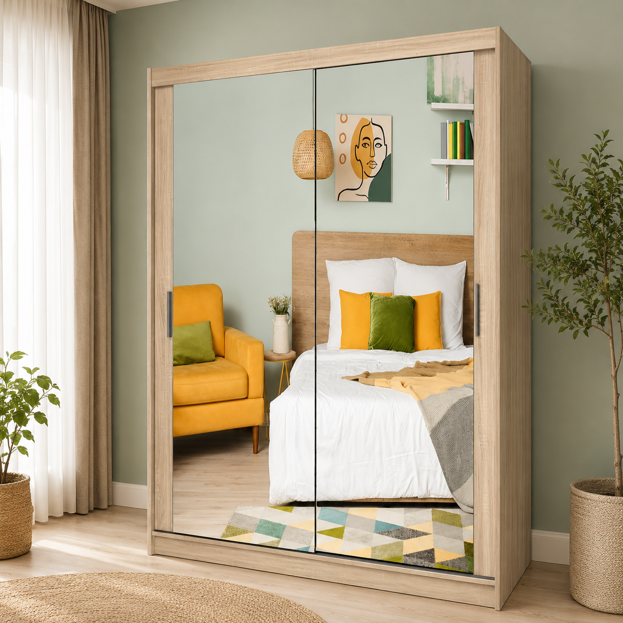 Milan Sliding Door Wardrobe with Mirror – 2 or 3 Doors, Multiple Sizes & Colours, Shelves & Drawers