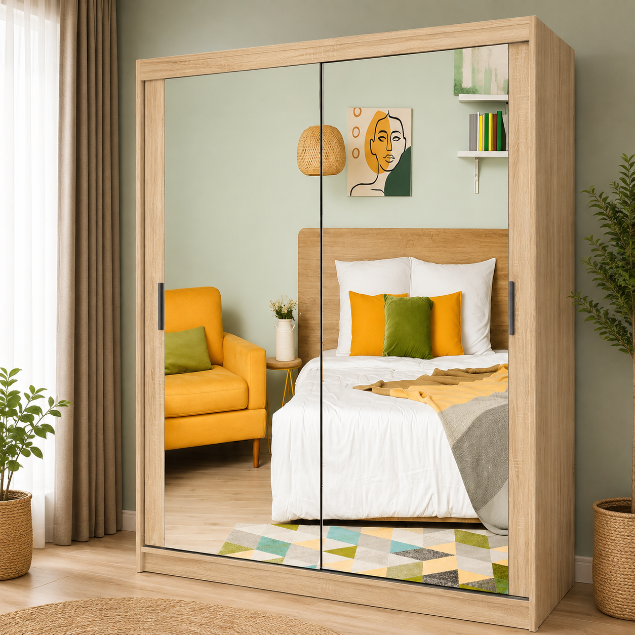 Milan Sliding Door Wardrobe with Mirror – 2 or 3 Doors, Multiple Sizes & Colours, Shelves & Drawers