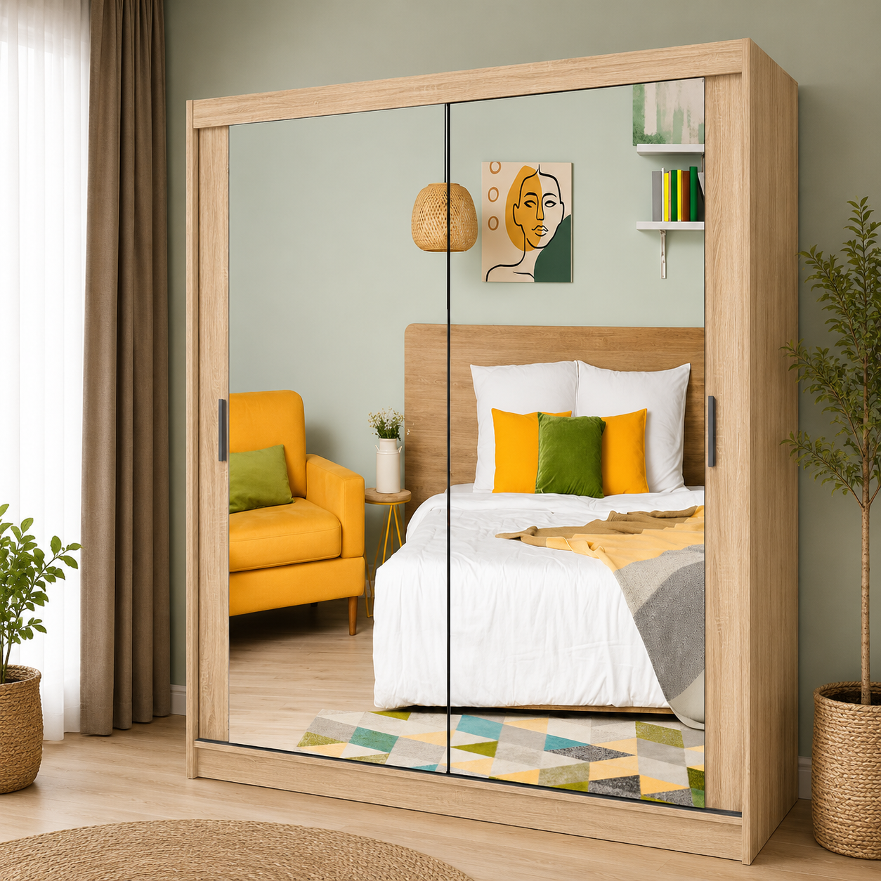 Milan Sliding Door Wardrobe with Mirror – 2 or 3 Doors, Multiple Sizes & Colours, Shelves & Drawers