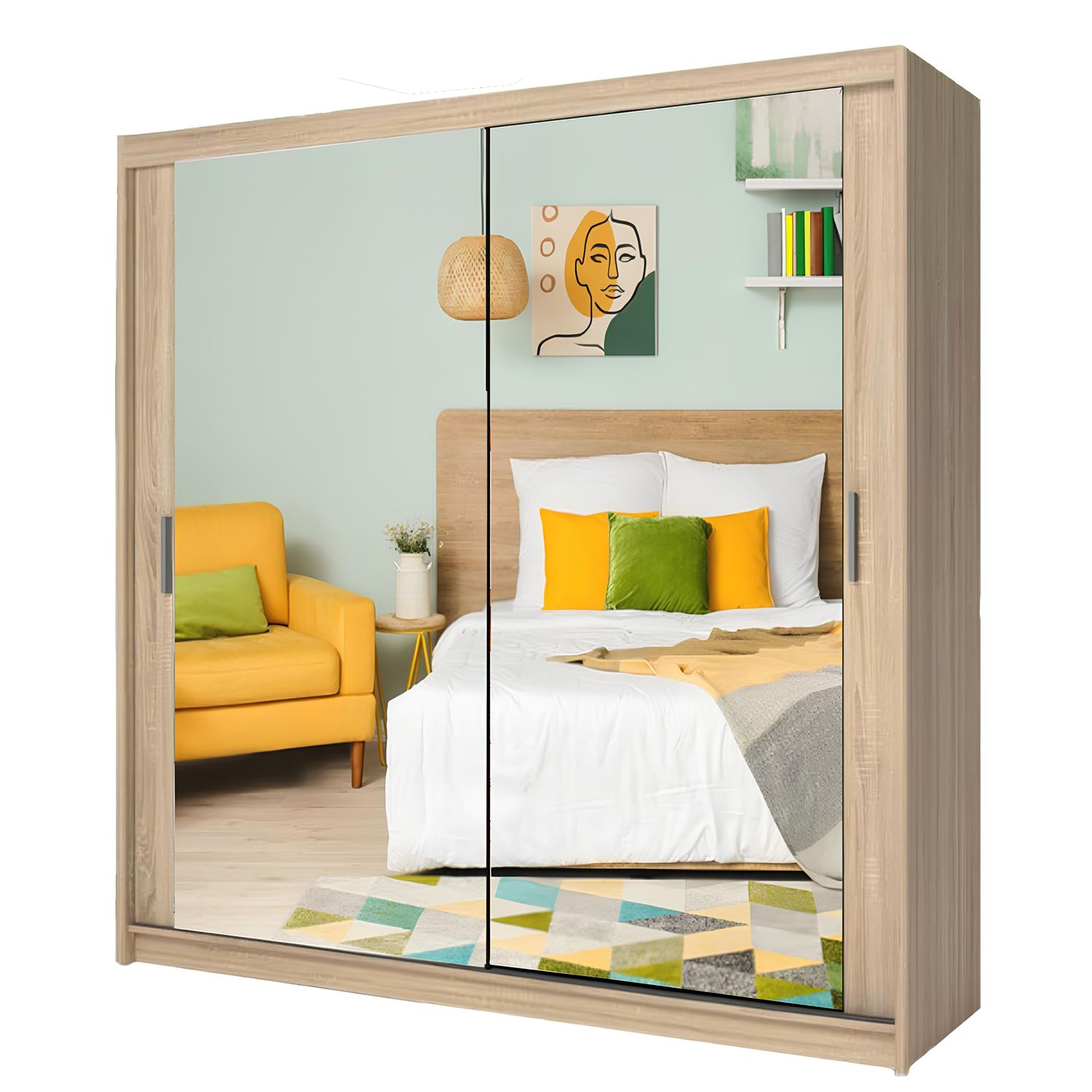 Milan Sliding Door Wardrobe with Mirror – 2 or 3 Doors, Multiple Sizes & Colours, Shelves & Drawers