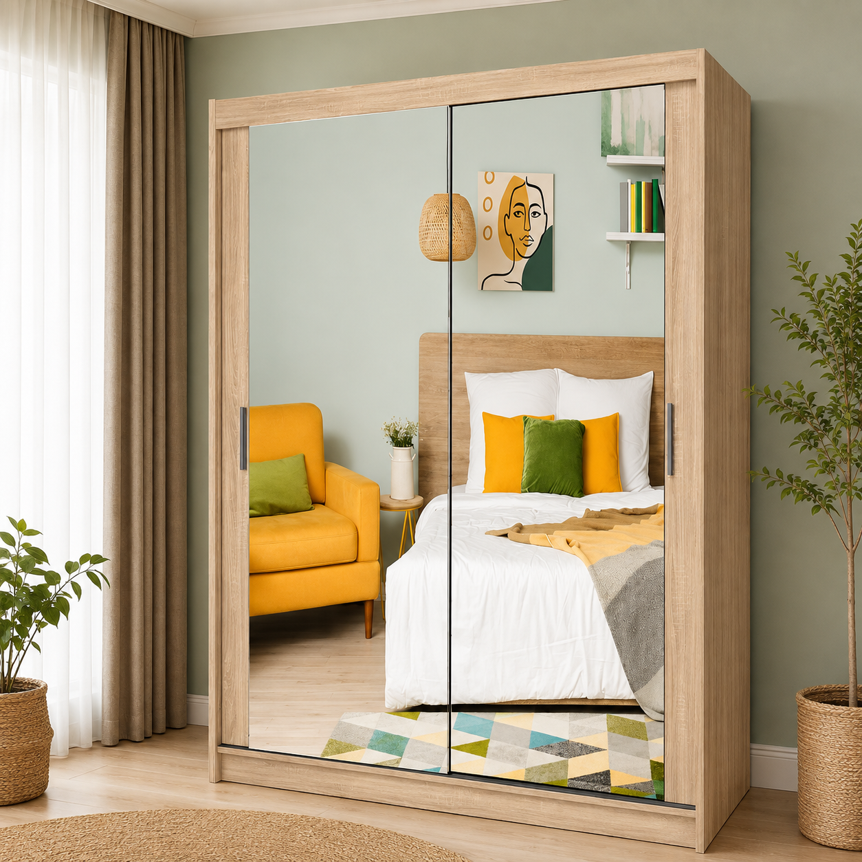 Milan Sliding Door Wardrobe with Mirror – 2 or 3 Doors, Multiple Sizes & Colours, Shelves & Drawers