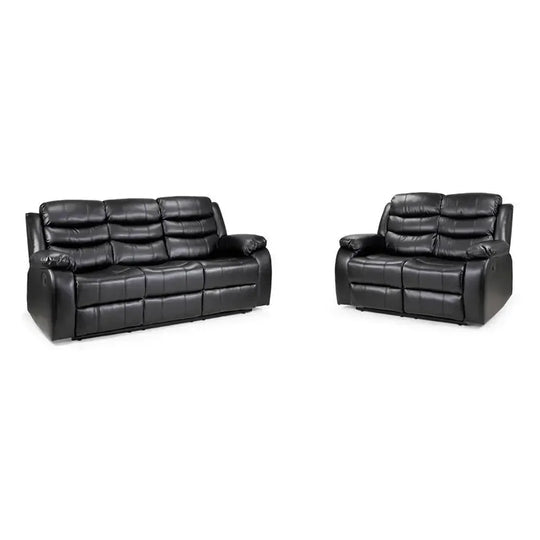 Roma black air leather 3 and 2 seater reclining sofa set