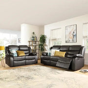 Roma black air leather reclining sofa set with 3 seater and 2 seater sofas