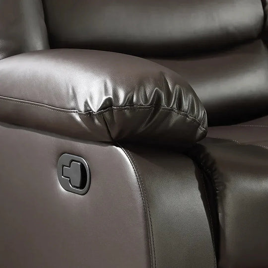 Close-up of Roma air leather recliner sofa manual reclining handle