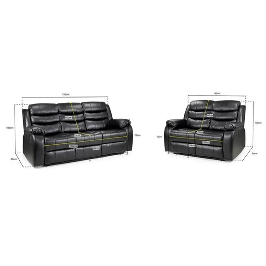 Roma air leather 3 and 2 seater recliner sofa dimensions