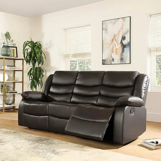 Roma brown air leather 3 seater reclining sofa with footrest extended