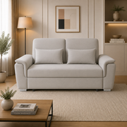 Tokyo cream plush velvet 2 seater pull out sofa bed with matching cushions