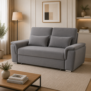 Tokyo grey plush velvet 2 seater pull out sofa bed in a modern living room