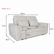 Tokyo 2 seater pull out sofa bed dimensions showing width height depth and seat measurements